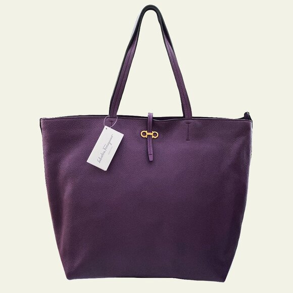 Salvatore Ferragamo Gina Mirtillo Leather Tote Bag - Picture 1 of 11